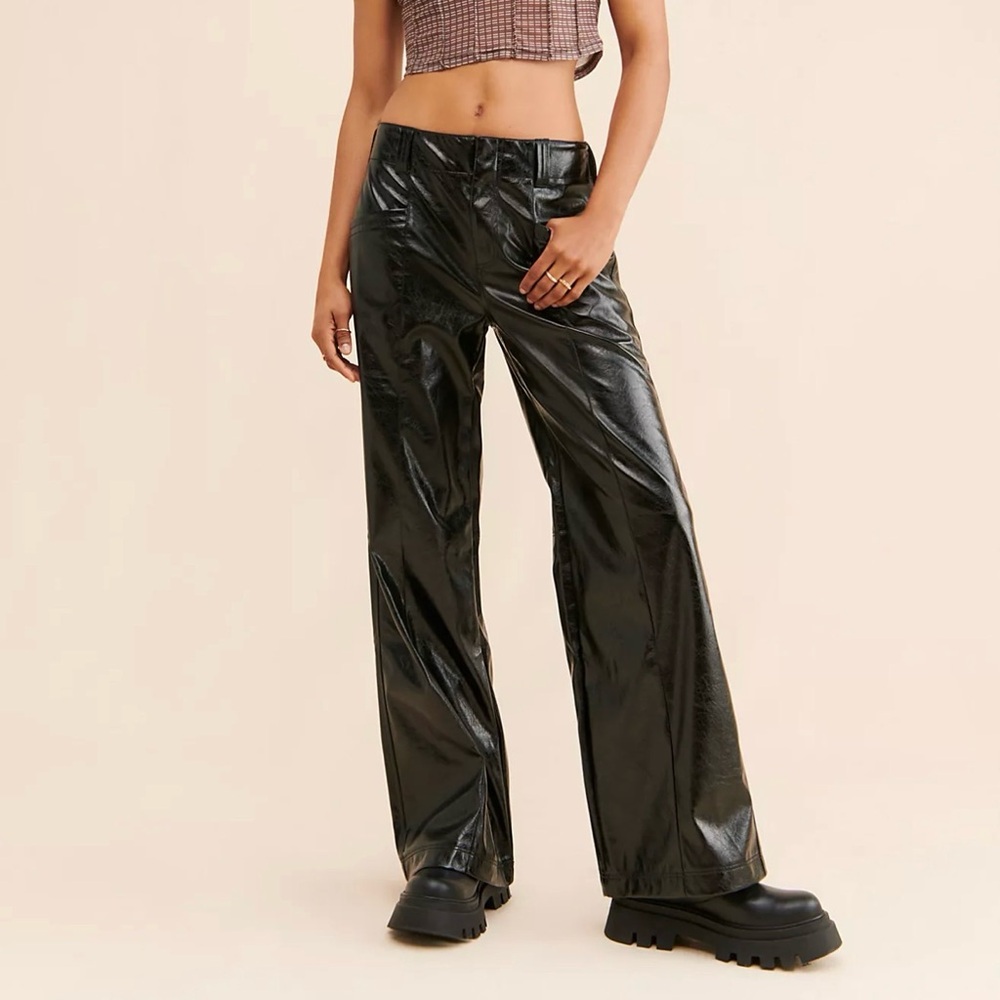 Free People Shiny Black Wide Leg Pants